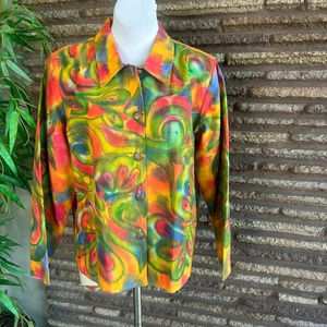 Alex Kim Colorful Art to Wear Watercolor Casual Jacket Size Size 1X